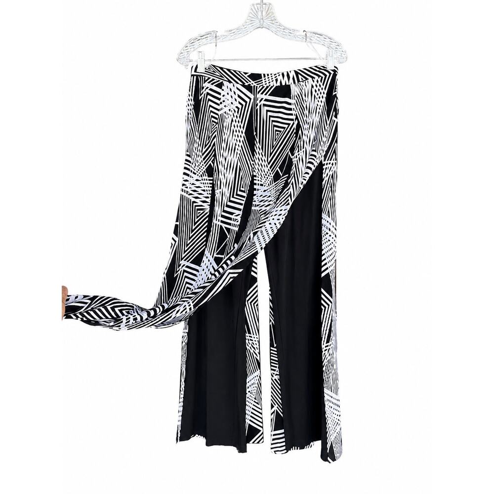 Joseph Ribkoff Black & White Geometric Overlay Palazzo Pants